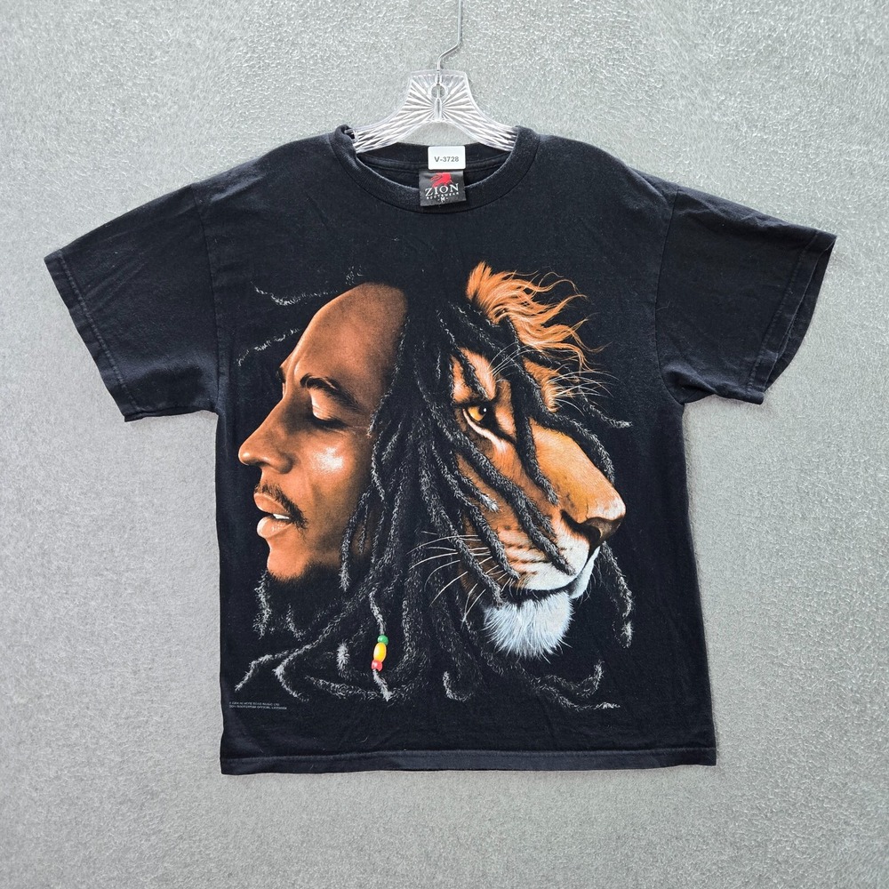 VINTAGE Bob Marley Men Shirt Medium Black Lion Zion Rootswear Y2K Tee
